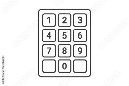 Numeric keypad vector icon. Number pad for entering pin code or password. Security access control panel. Phone dial pad or calculator keyboard. Line art illustration.