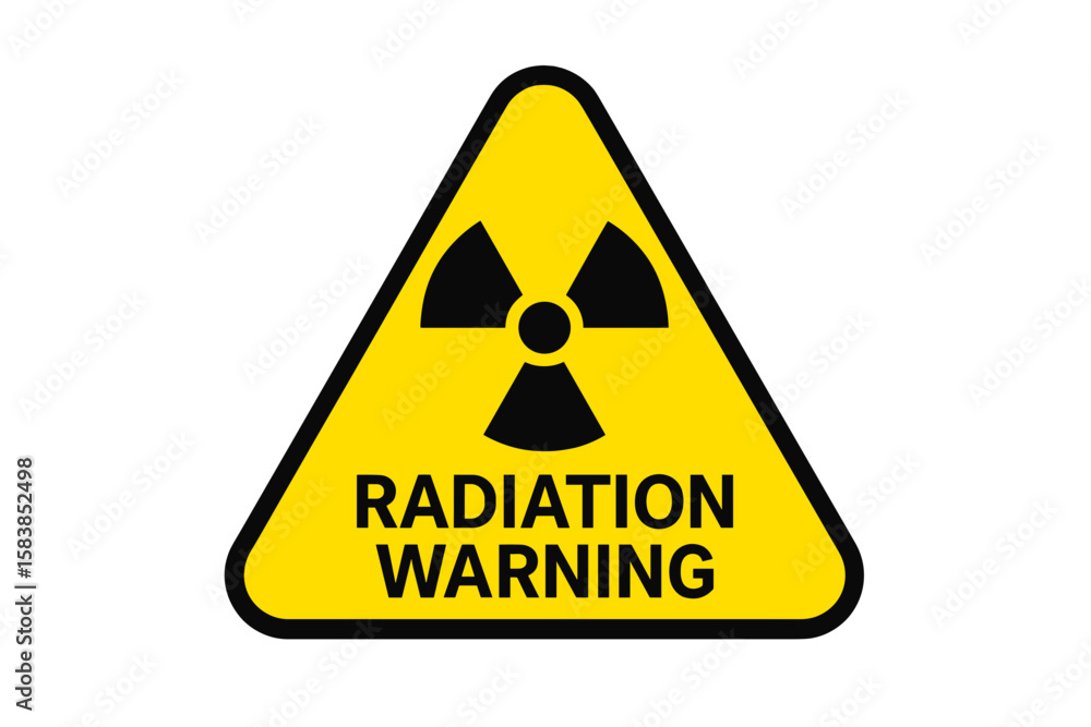 Radiation warning sign vector illustration. Yellow triangle danger symbol with radioactive trefoil icon. Nuclear energy hazard alert. Atomic power risk zone label. Isolated on white. Radiation warning sign vector illustration. Yellow triangle danger symbol with radioactive trefoil icon. Nuclear energy hazard alert. Atomic power risk zone label. Isolated on white.