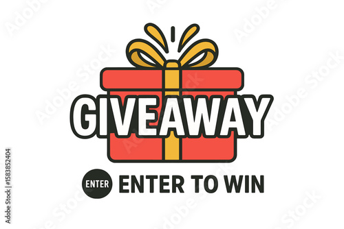 Giveaway Promotion Vector, Enter to Win Gift Box, Social Media Banner Design, Win a Prize, Modern Typography, Contest Announcement, Marketing Campaign, Online Event, Holiday Sale, Present Icon