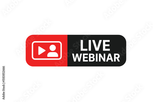 Live Webinar Button Icon for Online Video Conference, Internet Education, Virtual Meeting, Social Media Streaming, Web Broadcast, Digital Learning, Remote Event Concept Vector