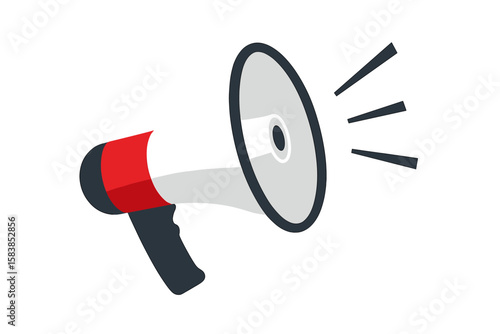 Megaphone loudspeaker bullhorn vector illustration. Flat style public announcement device. Sound alert, communication, advertising, marketing, business promotion concept. Isolated on white background.