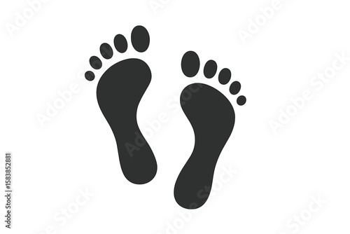 Human footprint symbol. Bare feet prints icon. Walk path silhouette. Vector illustration of a foot sole shape. Step, journey, trail concept. Barefoot track sign.