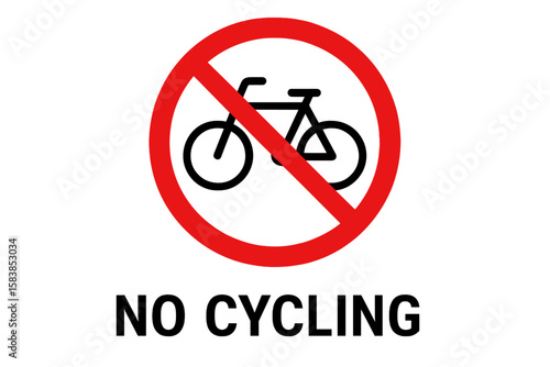 No Cycling Prohibition Sign, Bicycle Ban Symbol, Red Circle with Slash, Vector Road Safety Warning, Urban Traffic Regulation, Transparent Background, No Bicycles Allowed, Enforcement Notice