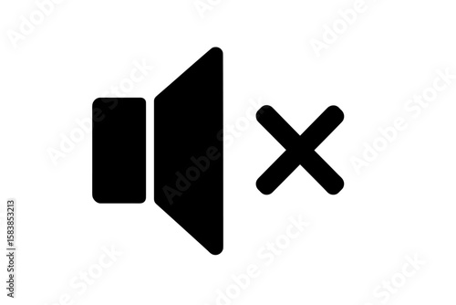 Speaker Mute Icon, Volume Off Symbol, Audio Silence Indicator, Sound Disabled Button, Black and White Vector Illustration, Printable, Transparent PNG for User Interface, No Audio, Sound Control