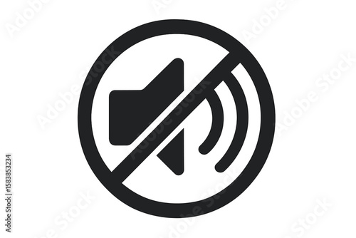 Mute Speaker Icon Vector – No Sound Symbol, Audio Off, Silence, Muted Volume, Black and White Circle, Transparent Background, Flat Design, Technology Communication Concept Illustration