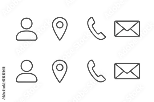Business card contact information icons set. Thin line vector symbols for personal data like user name, address, phone number and email. Modern minimal design for web.