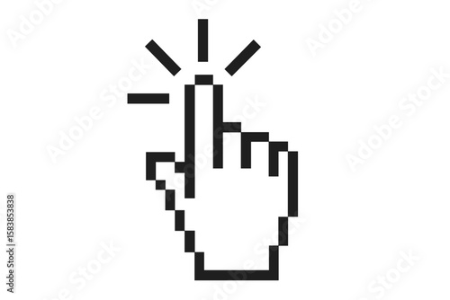 Click cursor vector icon. Computer mouse hand pointer symbol for web. Pixelated finger press or push button. Digital interface element for website link or selection.