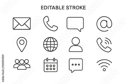 Contact us thin line icon set. Business communication essentials for website UI, mobile app, and interface design. Vector symbols collection with editable stroke.