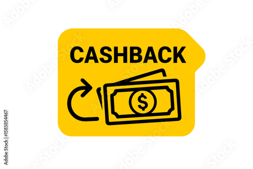 Cashback Icon Vector Illustration – Money Refund Tag, Payment Return Label, Financial Bonus Sticker, Dollar Banknote Symbol for App, Website, E-Commerce, Transparent Background