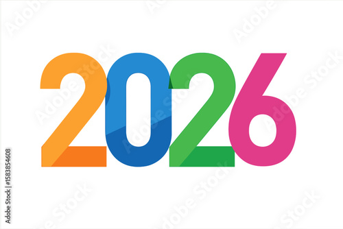 Colorful 2026 New Year Vector, Modern Cutout Number Design, Bold Multicolor Digits, Festive Poster Banner Website Calendar Element, Transparent PNG, Editable Vector Illustration