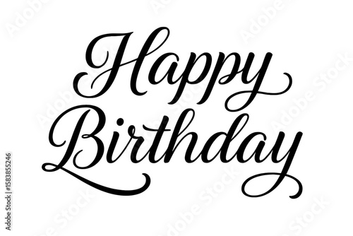 Happy Birthday elegant brush script. Calligraphy lettering for greeting card, invitation design. Handwritten cursive typography vector illustration on transparent background.