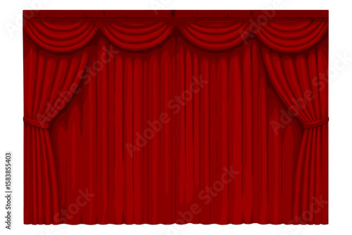Luxurious Red Theater Curtain Stage Background, Closed Velvet Drapes, Classic Performance Banner, Elegant Show Opening Mockup, Dramatic Cinema Premiere, Transparent Vector Illustration