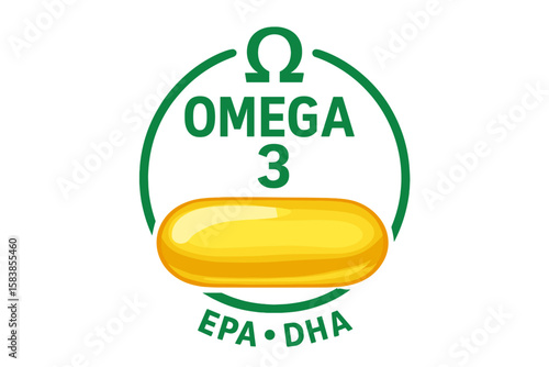 Omega-3 Fish Oil Capsule Icon. Polyunsaturated Fatty Acid EPA DHA. Organic Vitamin Nutrient Supplement. Golden Pill Isolated. Health Nutrition Concept. Vector Illustration Transparent Background.