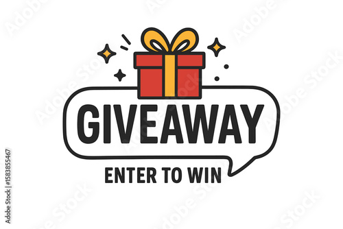 Giveaway Promotion Social Media Banner Vector, Enter to Win Gift Box Illustration, Modern Typography for Contest, Online Marketing Campaign, Prize Draw, Holiday Event, Digital Advertising Template