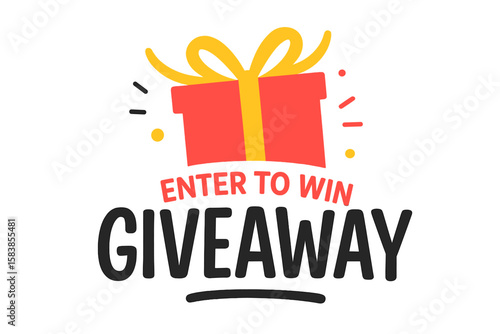 Giveaway Promotion Vector, Enter to Win Gift Box Banner, Social Media Contest Template, Prize Drawing Announcement, Modern Typography, Festive Present Illustration, Marketing Campaign Graphic