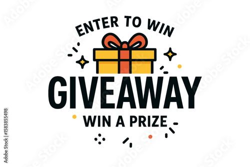 Giveaway Promotion Social Media Banner, Enter to Win Gift Box Illustration, Modern Typography, Prize Contest Announcement, Marketing Campaign, Win a Prize, Vector Template Design