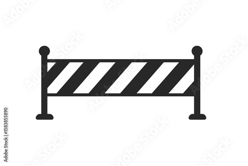 Construction Barrier Vector Icon, Seamless Roadblock Illustration, Black and White Striped Barricade, Isolated Transparent Background, Safety Warning Sign, Editable Stock Graphic
