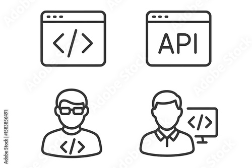 Modern Programming and Coding Line Icons Set – Web Development, API, Software Engineer, Coder, Developer, Information Technology, Vector Illustrations for Web and Mobile Applications