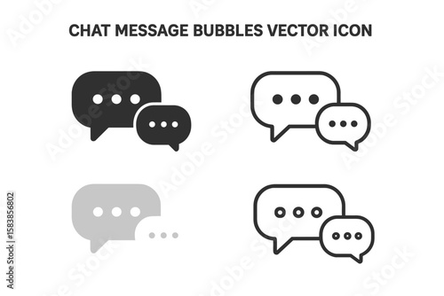 Modern Chat Message Bubbles Vector Icon Set. Communication Symbol Collection. Speech Bubble, Dialog Box, Online Conversation, SMS Notification, Social Media, Group Chat, Web App Interface Elements