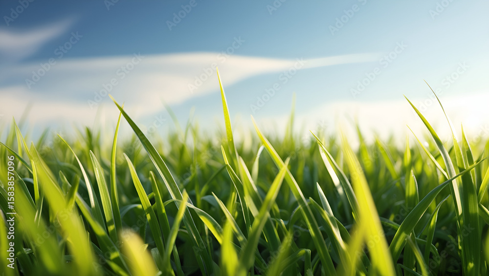 Fototapeta premium Close-up of fresh green lawn growing in early spring