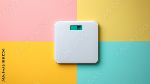 Digital bathroom scale on colorful background
