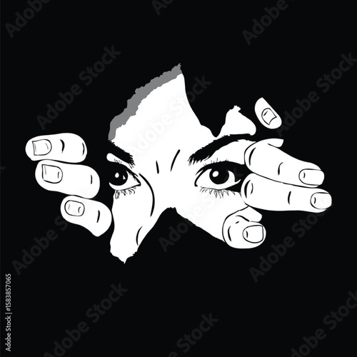 Curious Eyes Hidden Behind Wall Tear