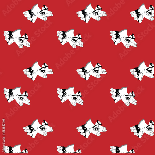 Curious Hands Tearing Wall Seamless Pattern