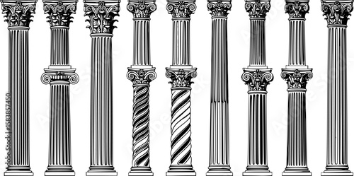 architectural columns, symmetrical arrangement, classic design, showcase of architectural history