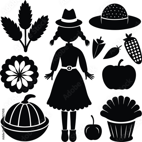 Farmer girl with harvest elements dress boots