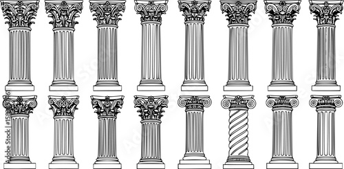 architectural columns, symmetrical arrangement, classic design, showcase of architectural history