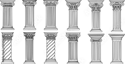 architectural columns, symmetrical arrangement, classic design, showcase of architectural history