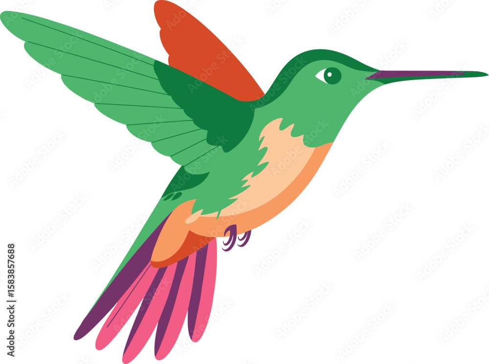 Obraz premium Colorful Hummingbird in Flight – Stylized Digital Bird Illustration on White