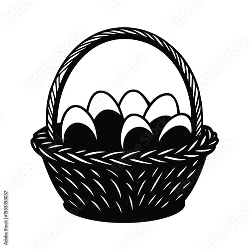 Easter egg basket silhouette with multiple eggs