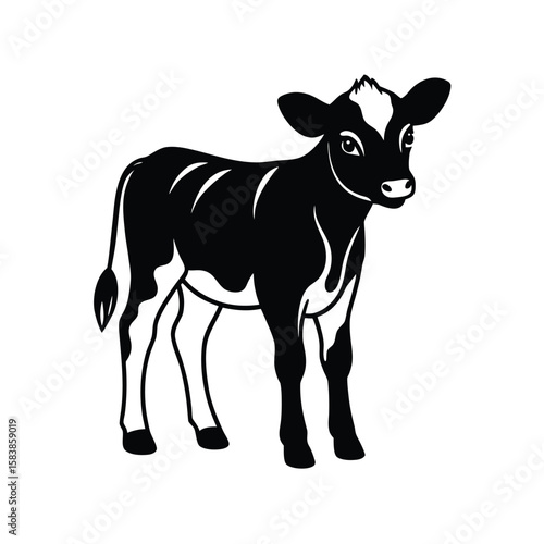 Cute holstein calf standing proudly silhouette