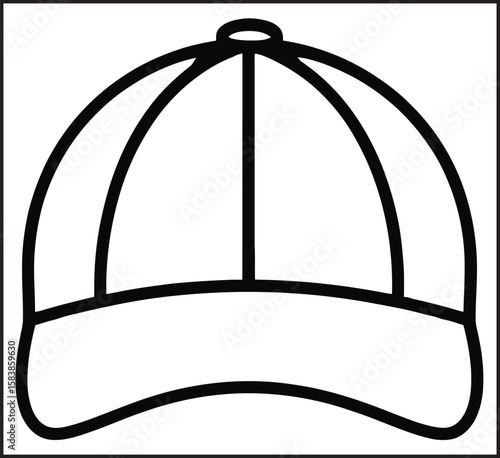 Baseball Cap Outline Vector Icon - Black Line Art Hat Design