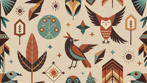 Bohemian Vector Pattern Birds, Leaves, and Geometric Accents for Creative Projects