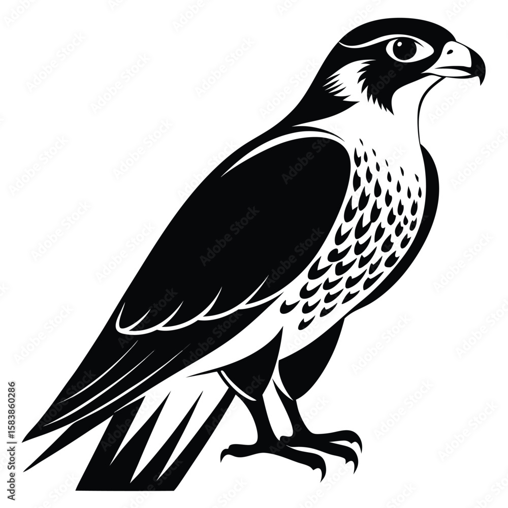 Naklejka premium Majestic Falcon Illustration Standing Tall Bird of Prey Symbol of Power and Grace