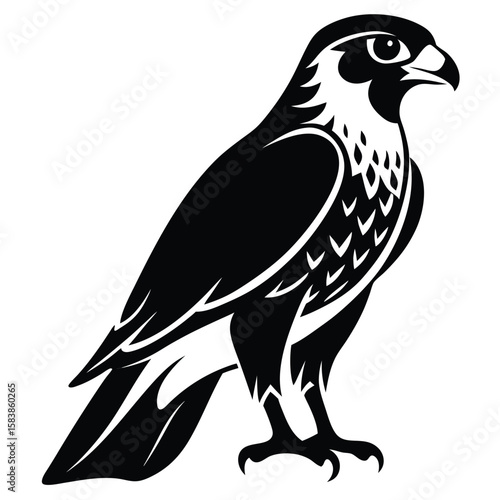 Stylized Black and White Illustration of a Peregrine Falcon Standing Tall Symbol of Strength and Precision