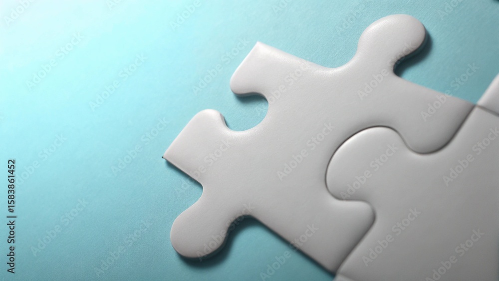 Two White Puzzle Pieces Interlocking on Blue Background – Concept of Connection, Problem Solving, and Strategic Fit Two White Puzzle Pieces Interlocking on Blue Background – Concept of Connection, Problem Solving, and Strategic Fit