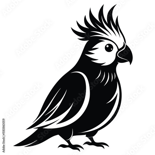 Stylized Cockatoo Illustration Black and White Bird Image Design