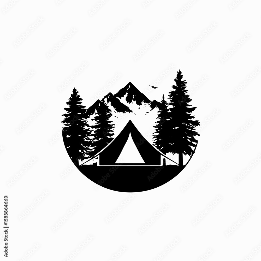 Fototapeta premium summer camp isolated black graphic template wilderness summer design