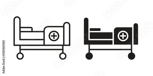Hospital bed icon vector illustration on a transparent background.