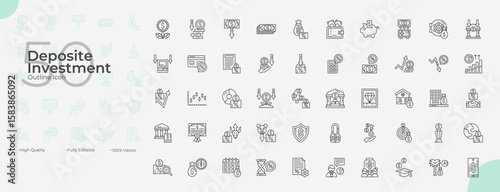 Deposite Investment Line Editable Icons set. Vector illustration in modern thin line style of deposite investment icons: deposit, investment, profit, money, etc