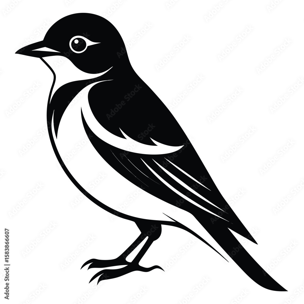 Naklejka premium Stylized Black and White Bird Illustration with Clean Lines and Elegant Design Elements
