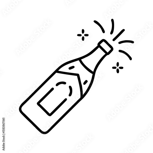 Champagne bottle exploding with sparkles, concept of icon, vector, housewarming  