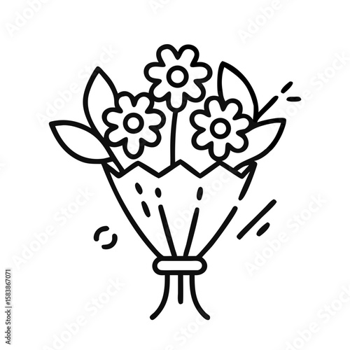 Line art illustration of a bouquet of flowers for housewarming gift  
