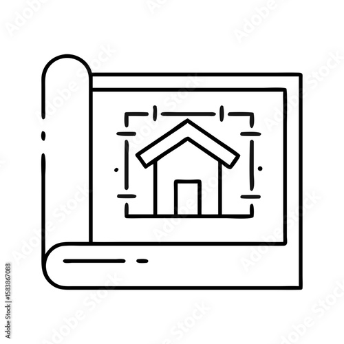Blueprint of house plans with icon vector design for housewarming  
