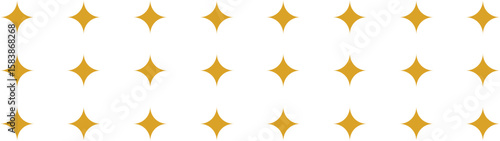 A row of golden four pointed star shapes isolated on transparent background