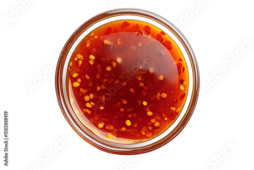 Top View of Thai Sweet Chili Sauce in Glass Bowl Isolated PNG