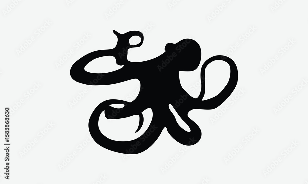 Naklejka premium Octopus Silhouette Bundle, Handmade calligraphy vector illustration, bags, stationary as a poster.